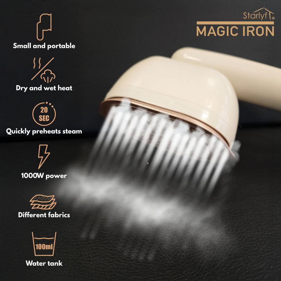 STARLYF Magic Iron-1000W Ferro da stiro a vapore portatile, doppia funzione asciutto e bagnato, design compatto  