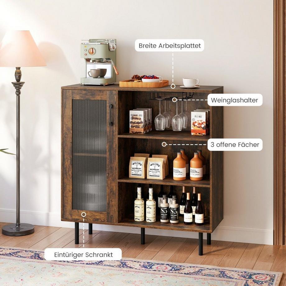 Northix Sideboard mit Glastür & Weinregal  
