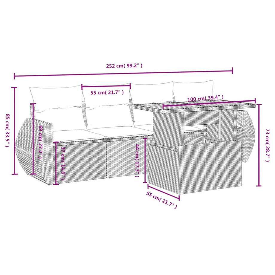 VidaXL Ensemble de canapés de jardin rotin synthétique  