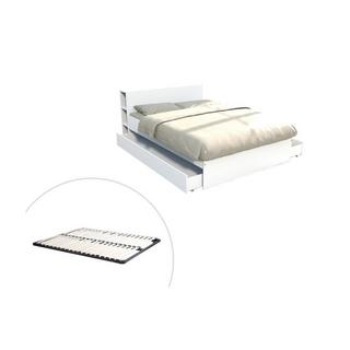 Vente-unique Letto con testata vani portaoggetti e cassetti 160 x 200 cm Bianco + Rete - EUGENE  