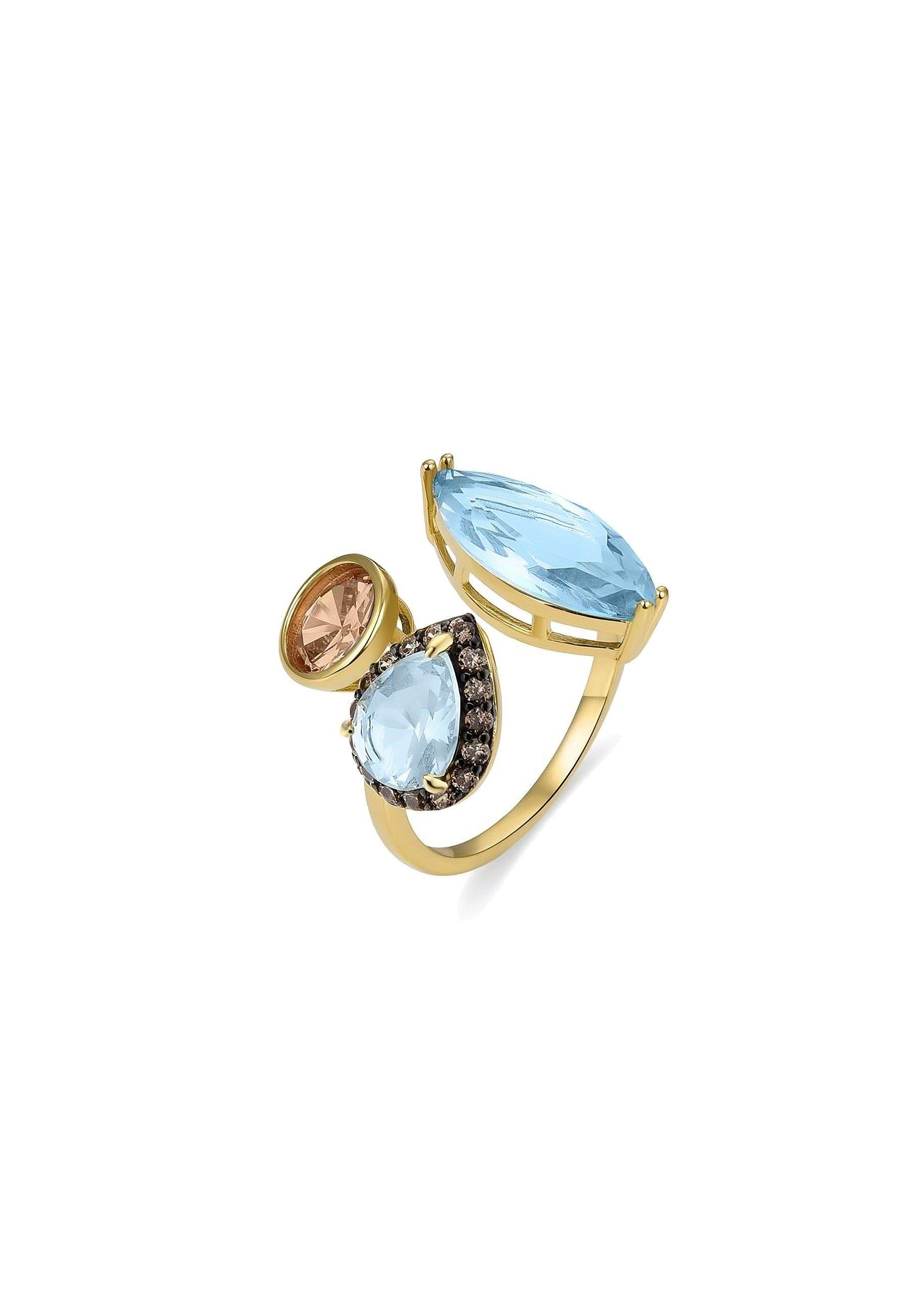 Luxenter  Anello  in argento Sterling 925 con zirconi multicolori rifiniti in oro giallo 18 carati - Adnaw 