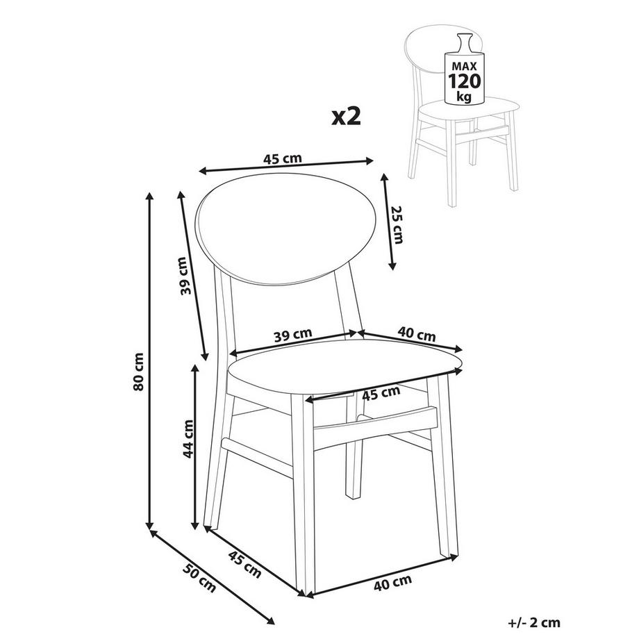 Beliani Set di 2 sedie da pranzo en Legno di caucciù Scandinavo AMERY  