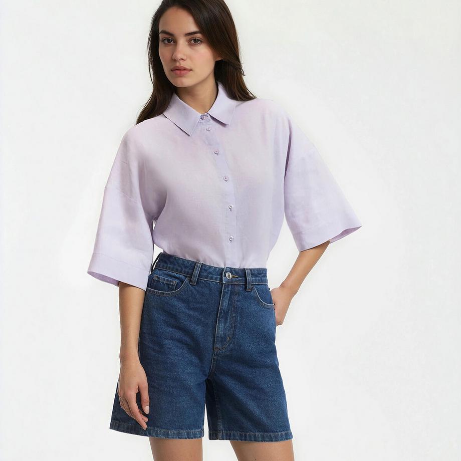 Leinenhemd mit weiten Ärmeln und Ellenbogen Signature