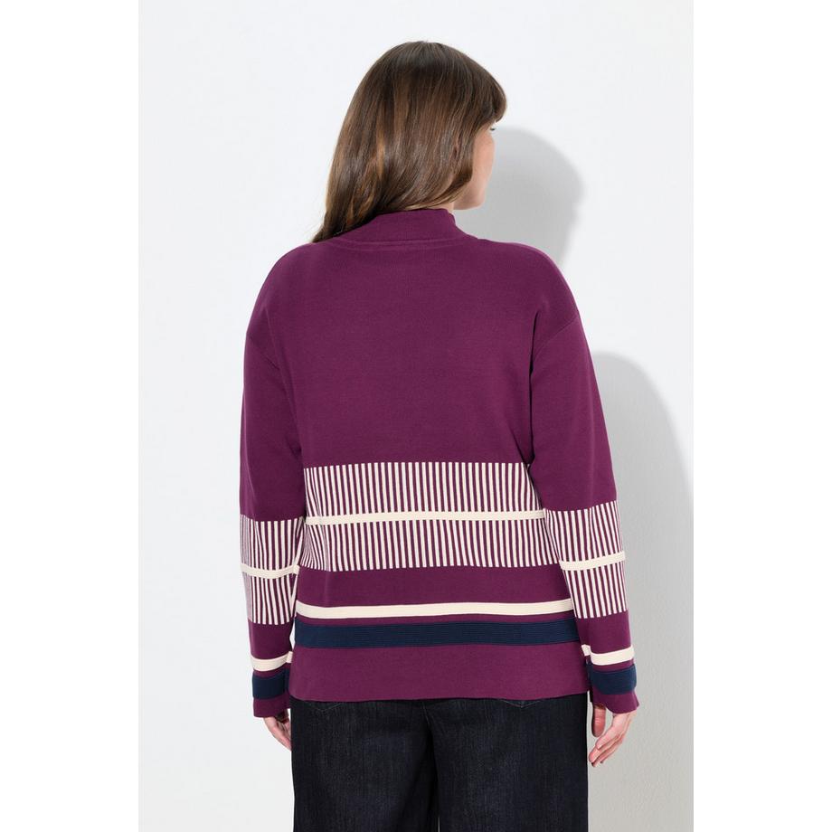Ulla Popken Pull rayé à col montant et manches longues  