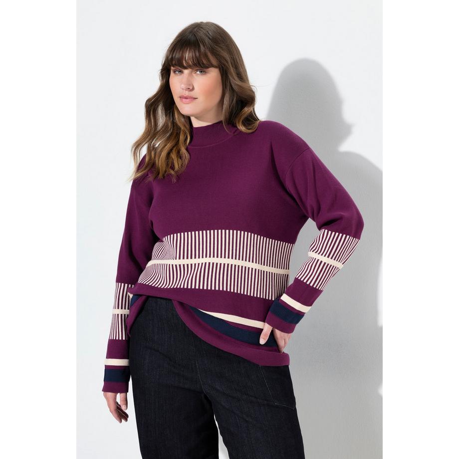 Ulla Popken Pull rayé à col montant et manches longues  