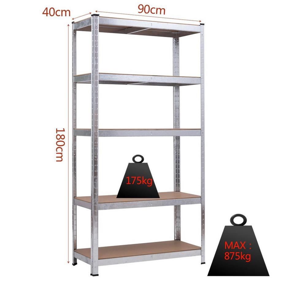 Northix 5 Ebenen Lagerregal platzsparendes Schwerlastregal Steckregal Metallregal Werkstattregal-Silber  