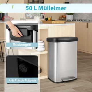 B2X Pattumiera da cucina da 50 litri con coperchio a chiusura ammortizzata e scomparto per deodorazione, argento  
