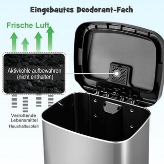 B2X Pattumiera da cucina da 50 litri con coperchio a chiusura ammortizzata e scomparto per deodorazione, argento  