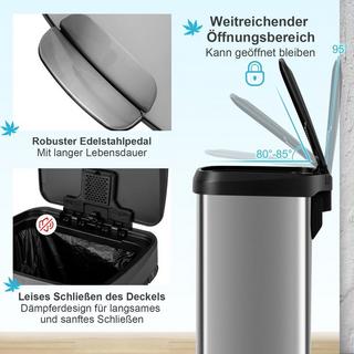 B2X Pattumiera da cucina da 50 litri con coperchio a chiusura ammortizzata e scomparto per deodorazione, argento  