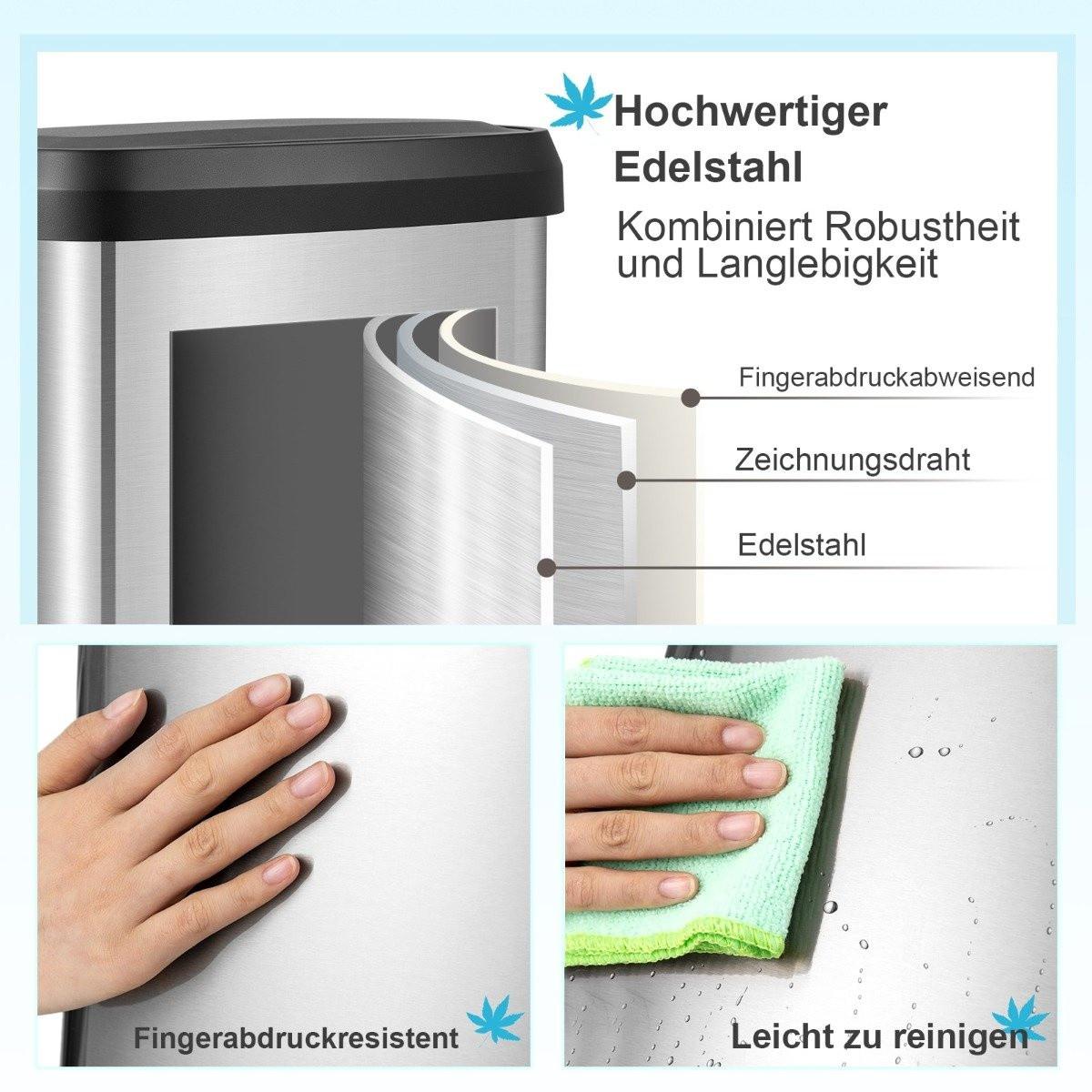 B2X Pattumiera da cucina da 50 litri con coperchio a chiusura ammortizzata e scomparto per deodorazione, argento  