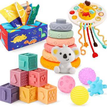 Babyspielzeug, 5er Set Babyspielzeug, Babyspielzeug Motorikspielzeug | Baby Türbox | Baby Stapelturm | Greifball für Babys