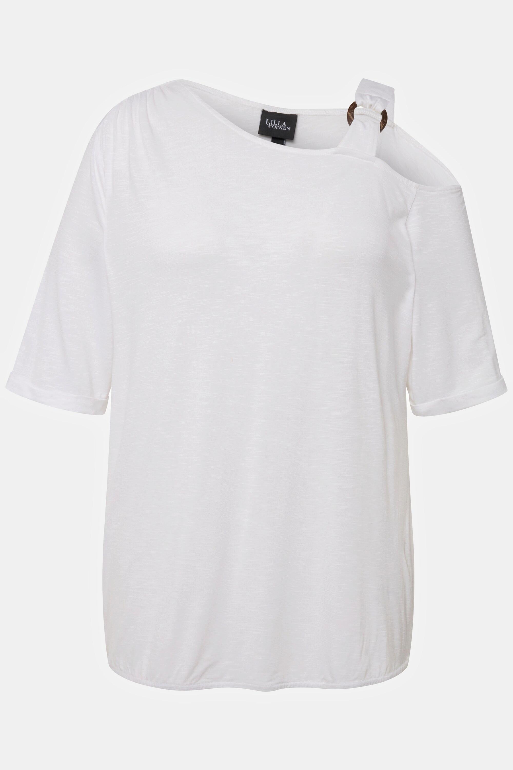 Ulla Popken  T-shirt con apertura, spalle arricciate e mezze maniche 