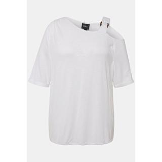 Ulla Popken  T-shirt con apertura, spalle arricciate e mezze maniche 