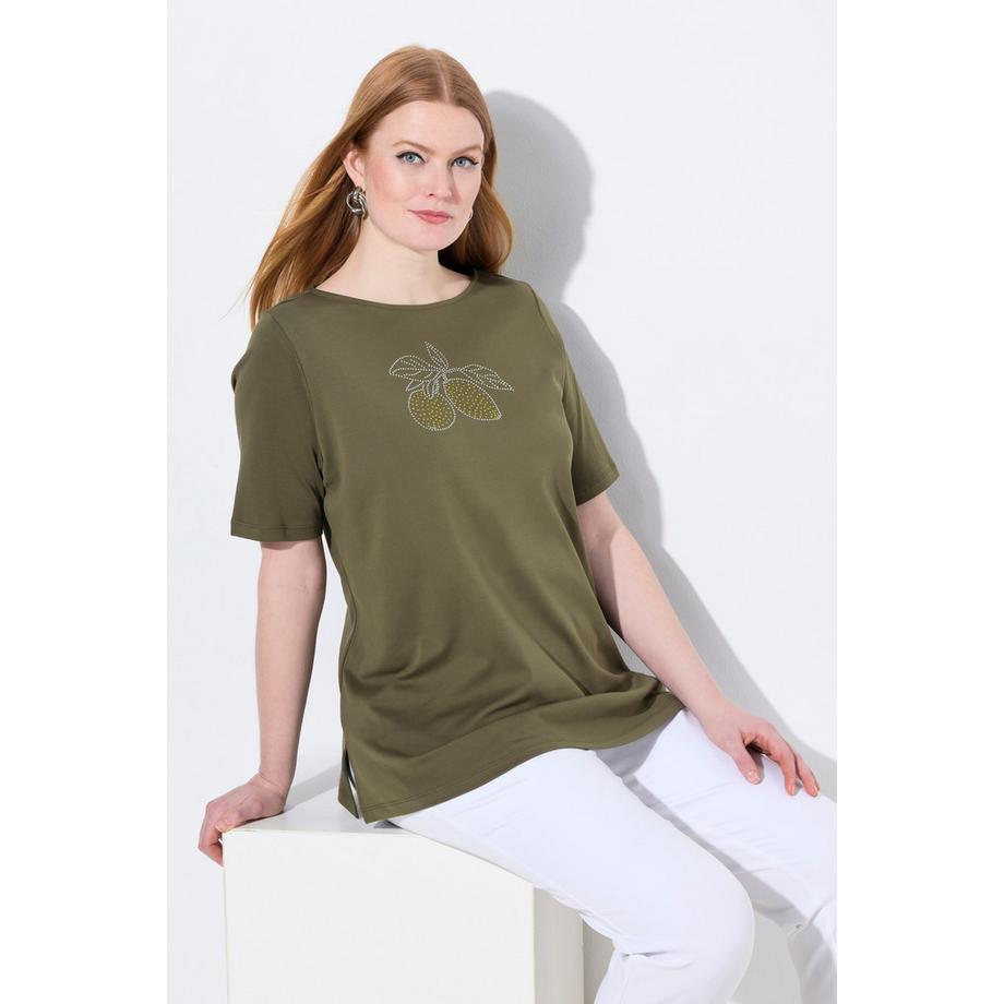 Ulla Popken Pima Cotton Halbarm T-Shirt Zitrone Graphic Print  