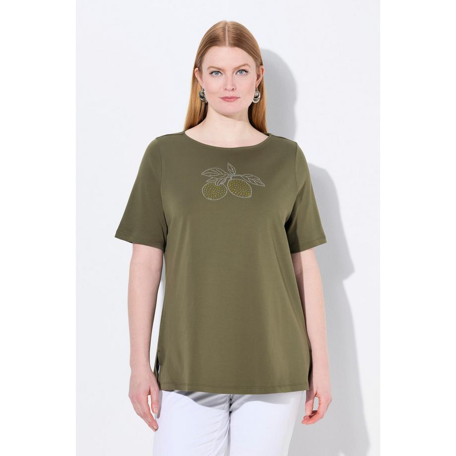 Ulla Popken Pima Cotton Halbarm T-Shirt Zitrone Graphic Print  