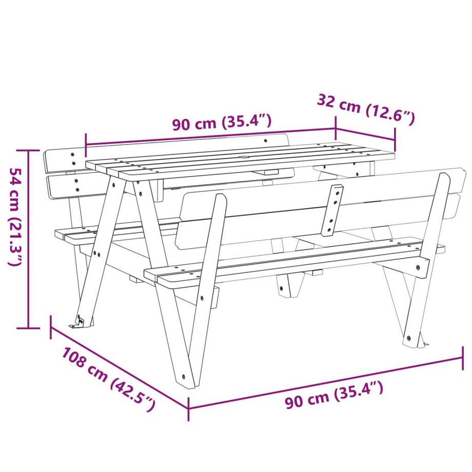 VidaXL Table de pique-nique bois  