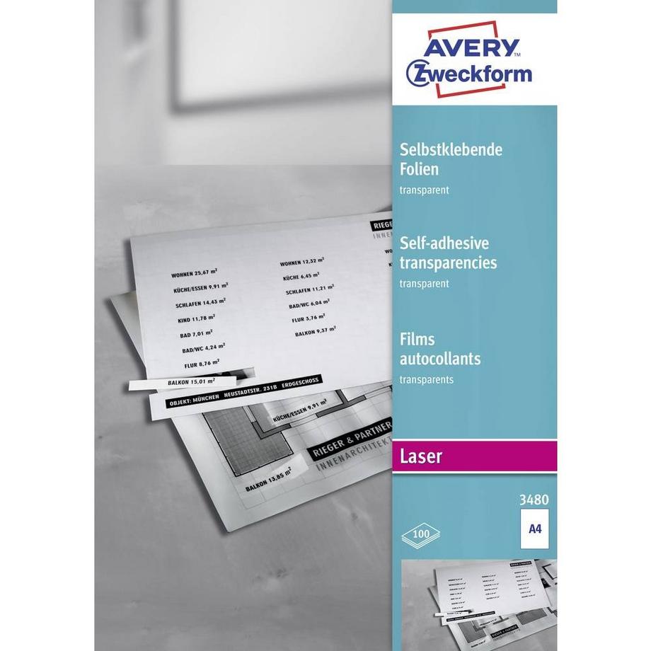 Avery Zweckform  Transparente, selbstklebende Folien, DIN A4, stapelverarbeitbar, selbstklebend, Stärke: 0.14 mm 
