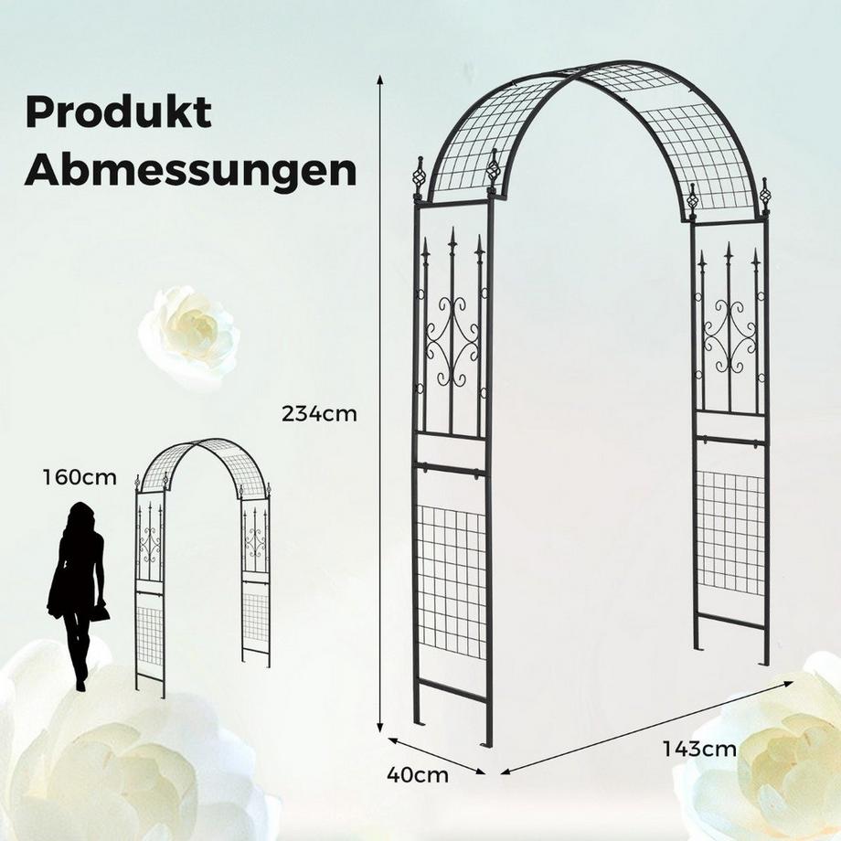 Northix Arche de jardin en métal pour plantes grimpantes, arche en treillis pour fête de mariage dans le jardin, 143 x 40 x 234 cm  