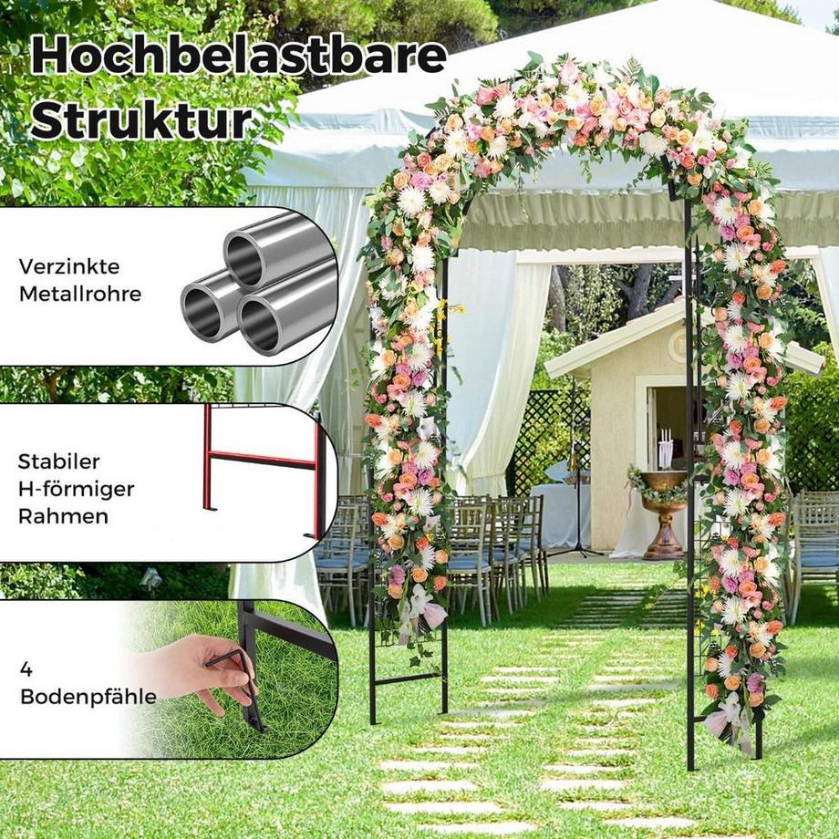 Northix Arche de jardin en métal pour plantes grimpantes, arche en treillis pour fête de mariage dans le jardin, 143 x 40 x 234 cm  