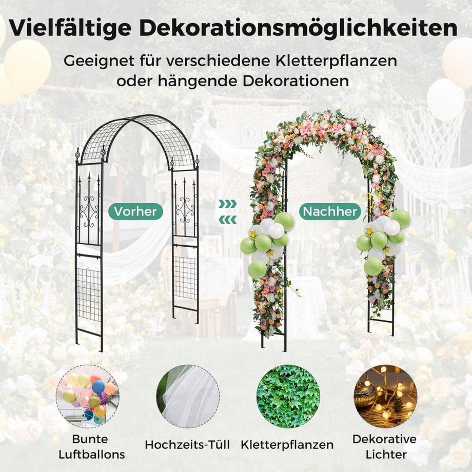 Northix Arche de jardin en métal pour plantes grimpantes, arche en treillis pour fête de mariage dans le jardin, 143 x 40 x 234 cm  