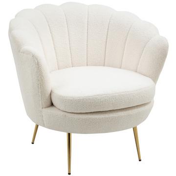 Fauteuil rembourré en forme de coque, fauteuil, fauteuil de relaxation avec pieds en métal, coiffeuse aspect polaire, pour chambre, salon, blanc