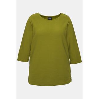 Ulla Popken  Sweat-shirt à col rond et manches 3/4, en maille côtelée horizontale 