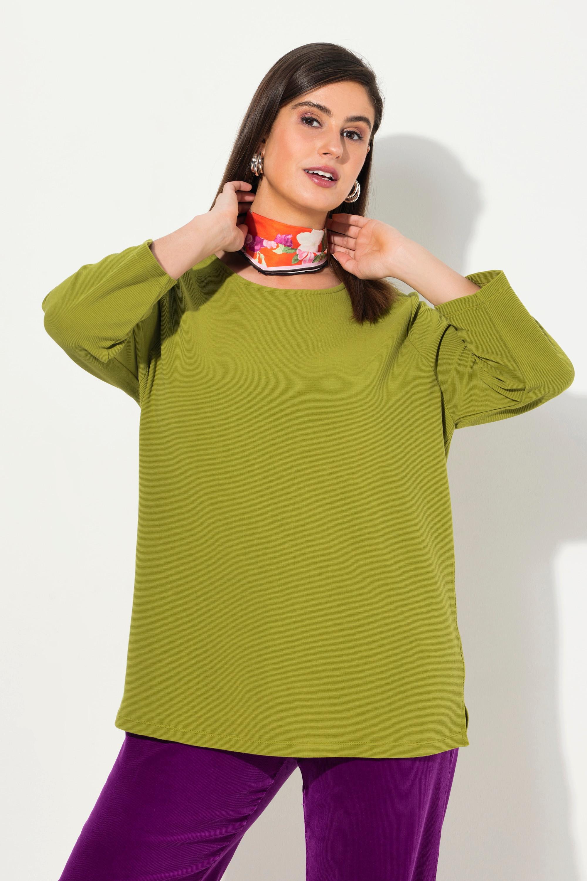 Ulla Popken  Sweatshirt, Querrippen, Rundhals, 3/4-Arm 