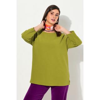 Ulla Popken  Sweat-shirt à col rond et manches 3/4, en maille côtelée horizontale 