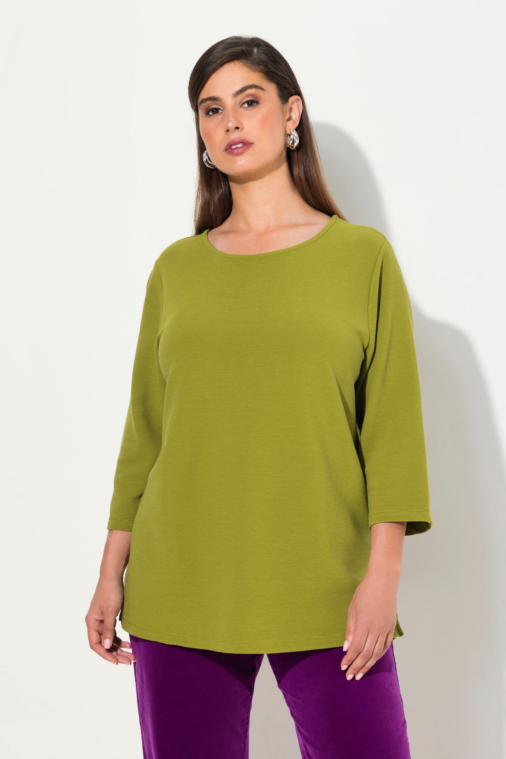 Ulla Popken  Sweatshirt, Querrippen, Rundhals, 3/4-Arm 