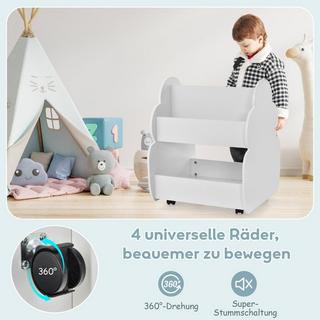 Northix Kinder-Bücherregal auf Rollen Kinderregal mit Geräumigem Stauraum 52 x 47 x 63 cm Weiß  