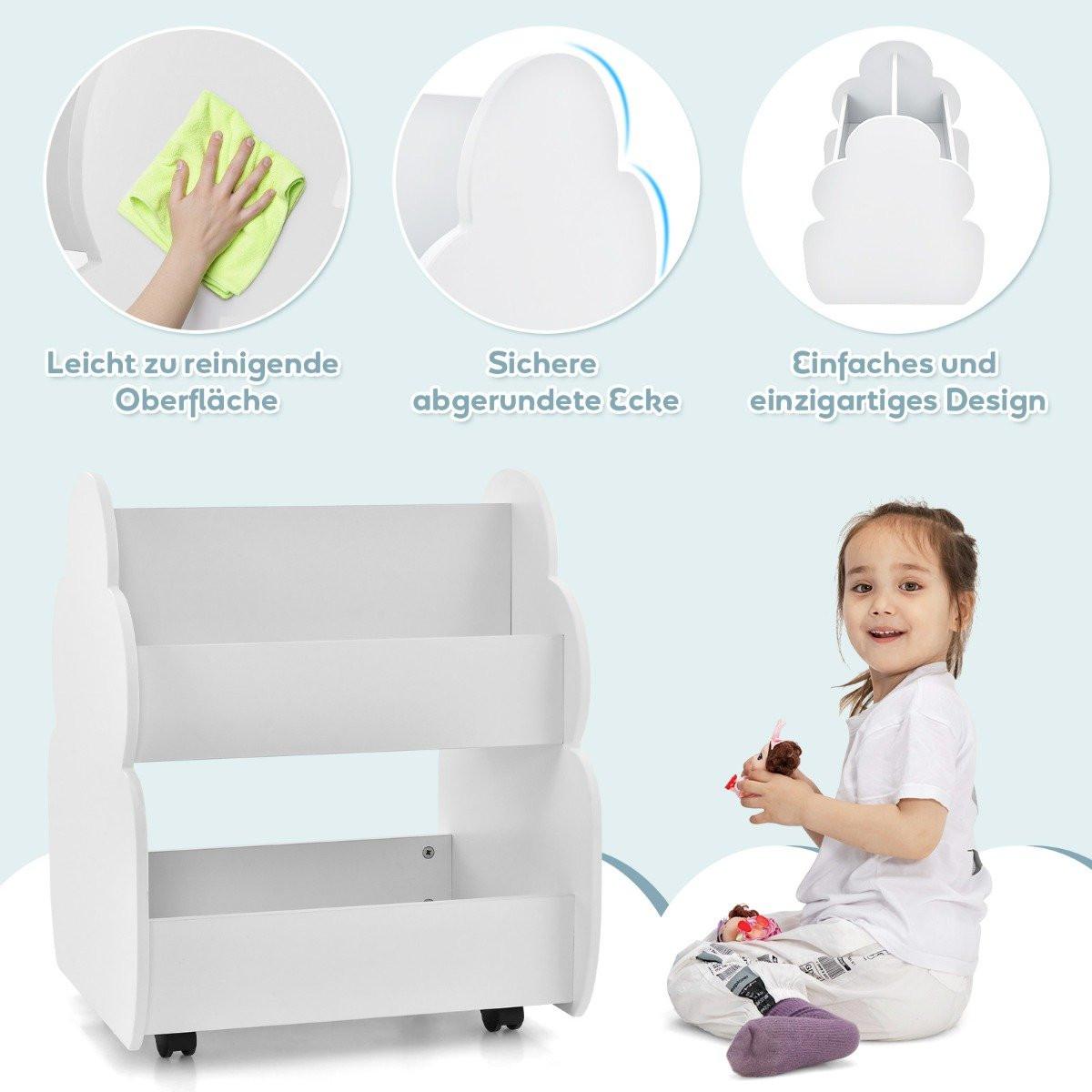 Northix Kinder-Bücherregal auf Rollen Kinderregal mit Geräumigem Stauraum 52 x 47 x 63 cm Weiß  