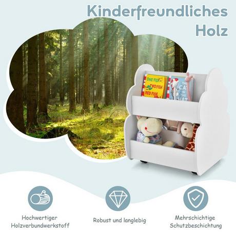 Northix Kinder-Bücherregal auf Rollen Kinderregal mit Geräumigem Stauraum 52 x 47 x 63 cm Weiß  