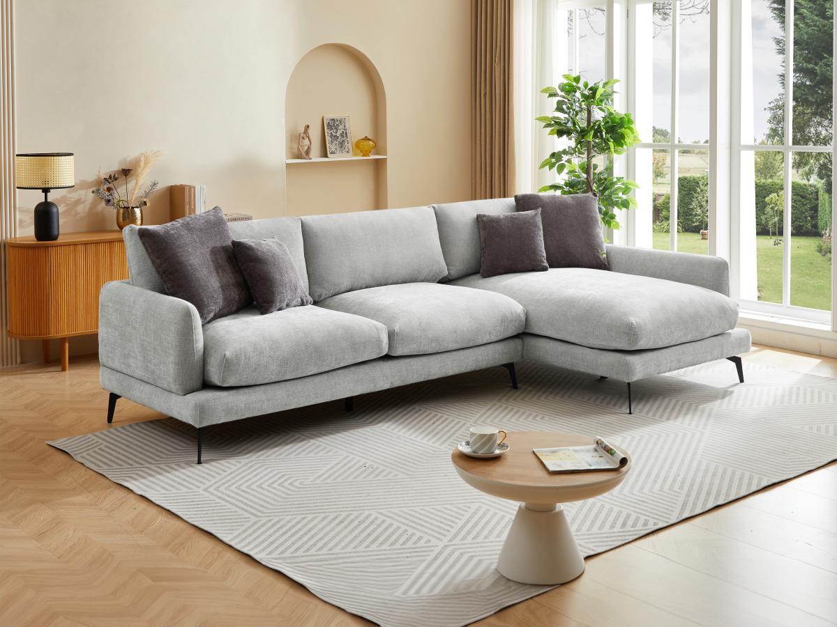 Vente-unique Ecksofa - Ecke rechts - Strukturstoff - Hellgrau - ROCALTA  