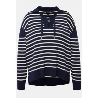 Ulla Popken  Pullover a righe con collo alla marinara, allacciatura e maniche lunghe 