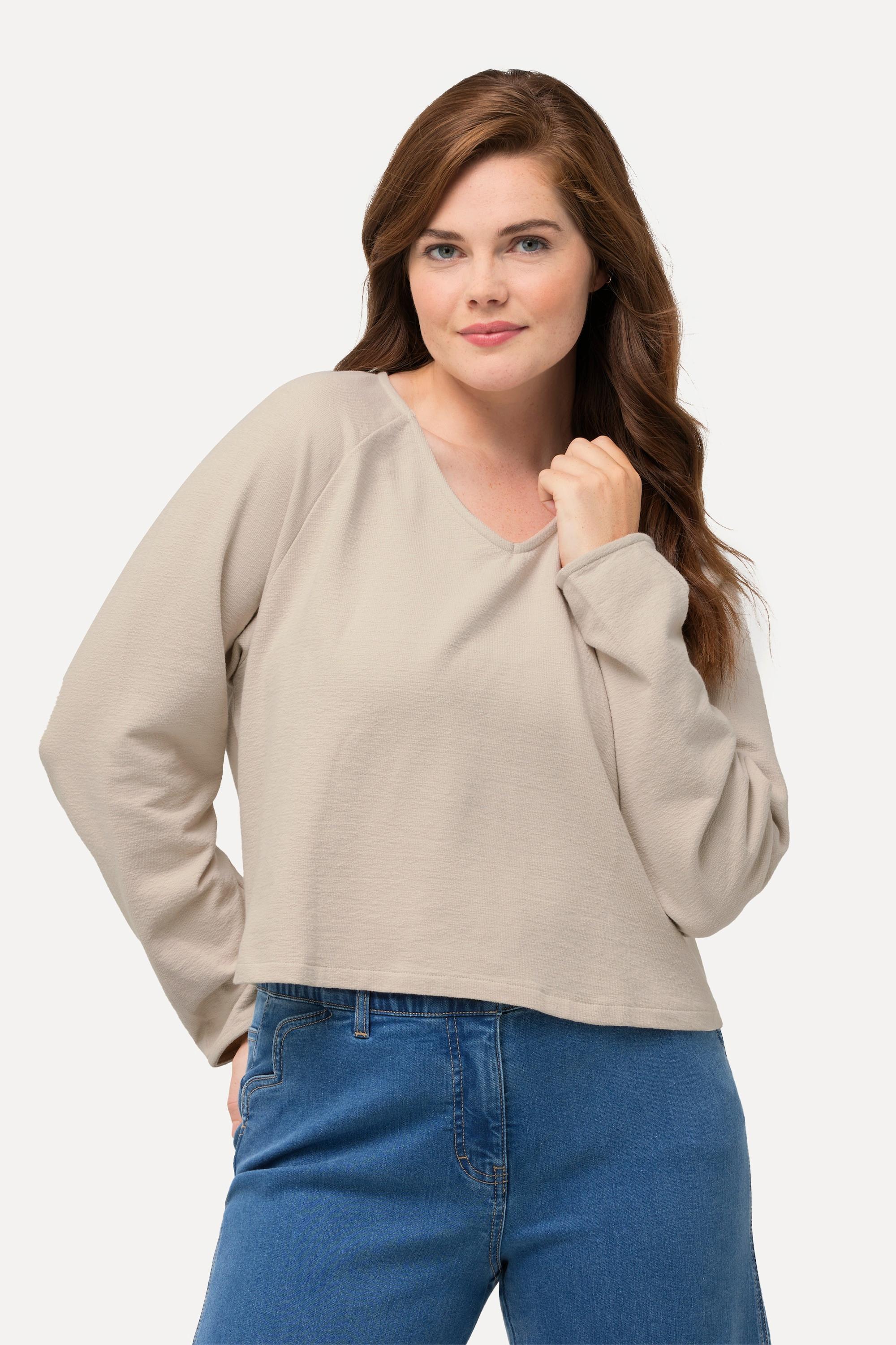 Ulla Popken  Sweatshirt, kurz, V-Ausschnitt, Langarm, Biobaumwolle 