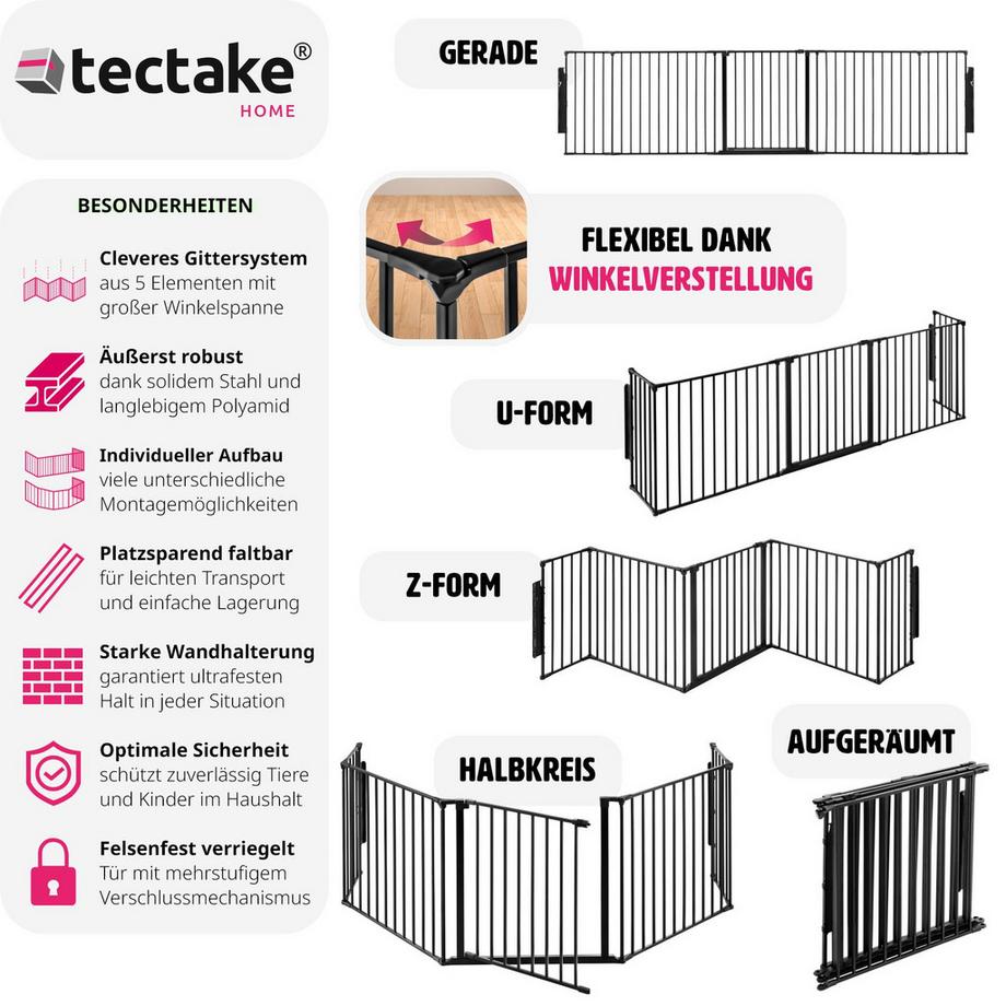 Tectake Grille de protection pour cheminée, barrière de sécurité enfant bébé AGNI en acier robuste  
