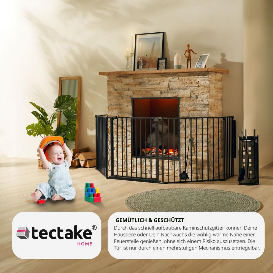 Tectake Grille de protection pour cheminée, barrière de sécurité enfant bébé AGNI en acier robuste  