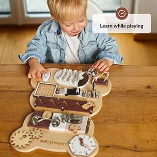 Activity-board  Tableau d'activités pour les tout-petits | Grande planche de bois avec des activités passionnantes et amusantes | Éducatif et interactif | Jouet de voyage | Planche Baby Busy à partir de 1 ou 2 ans 