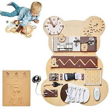 Tableau d'activités pour les tout-petits | Grande planche de bois avec des activités passionnantes et amusantes | Éducatif et interactif | Jouet de voyage | Planche Baby Busy à partir de 1 ou 2 ans