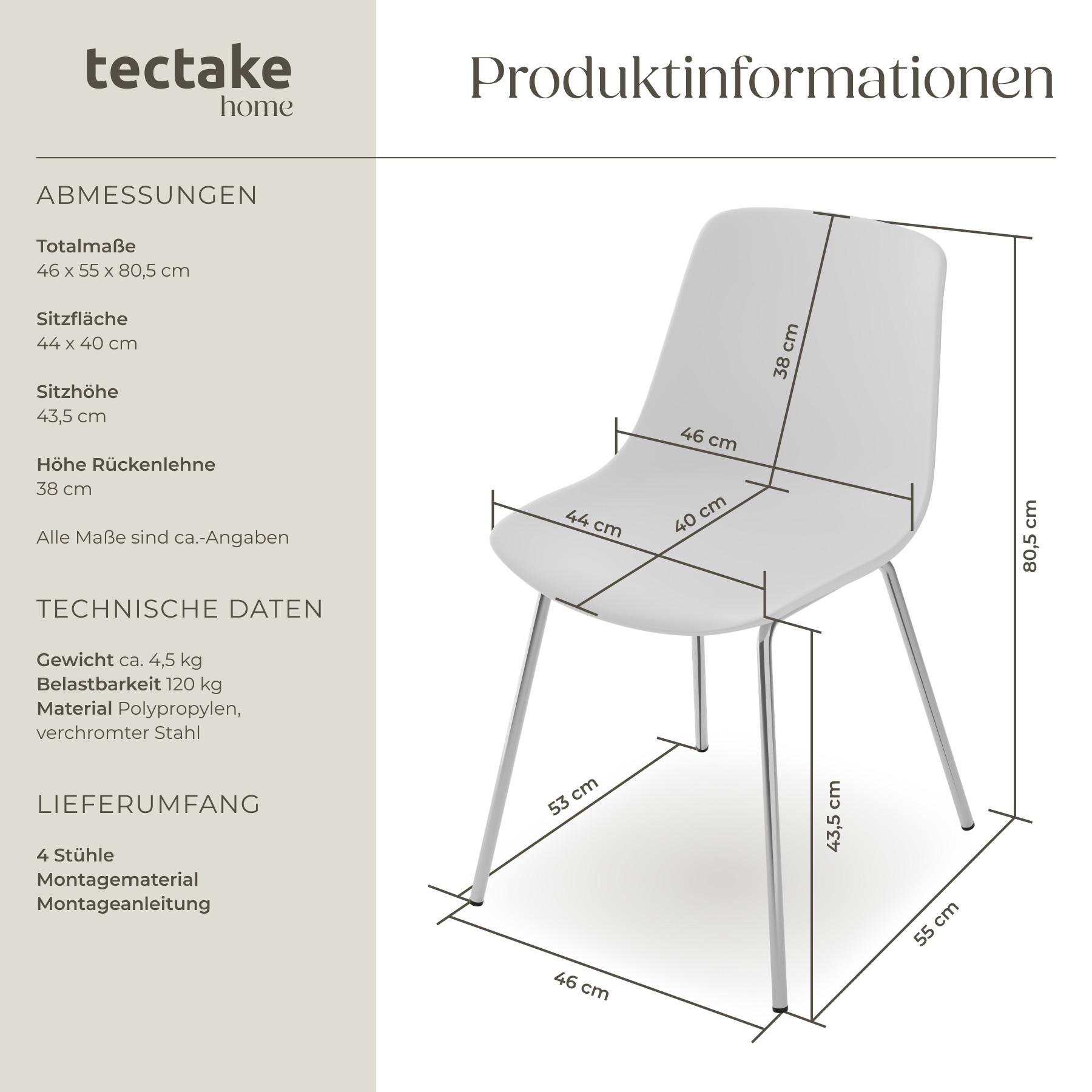 Tectake Chaises en plastique MAVE ergonomiques, 120 kg  