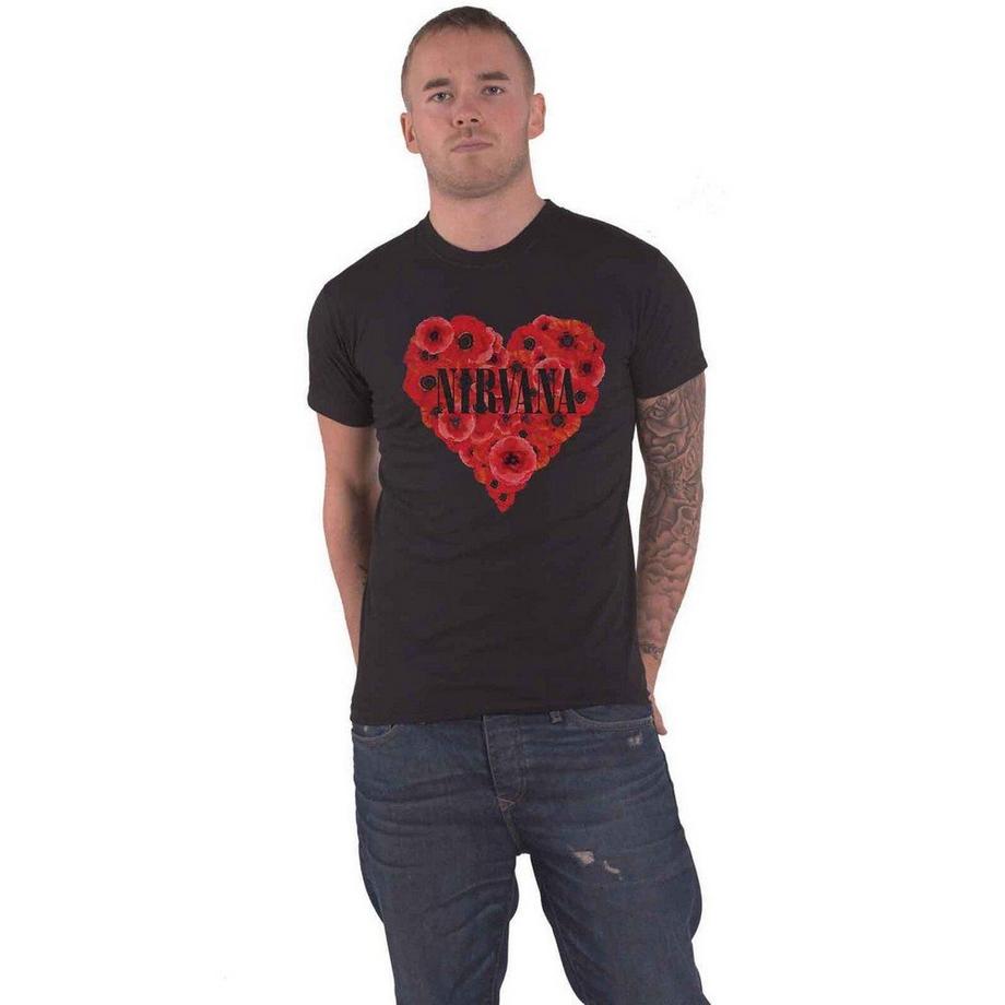 Nirvana Heart Poppies Grafikdruck T-Shirt  
