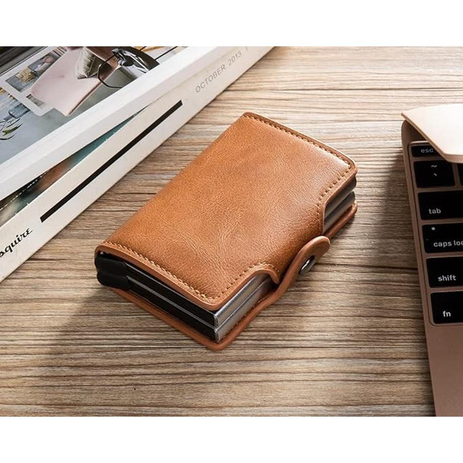 Only-bags.store Porte-cartes automatique avec blocage RFID et double compartiment, format slim pop-up  