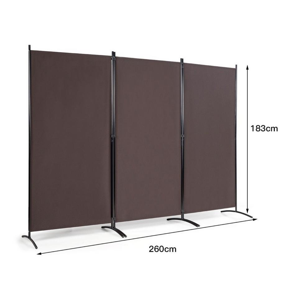 B2X 3 Panel Raumteiler mit robusten Scharnieren und Stahlbasis Freistehender Sichtschutz 260x 183 cm Kaffee  