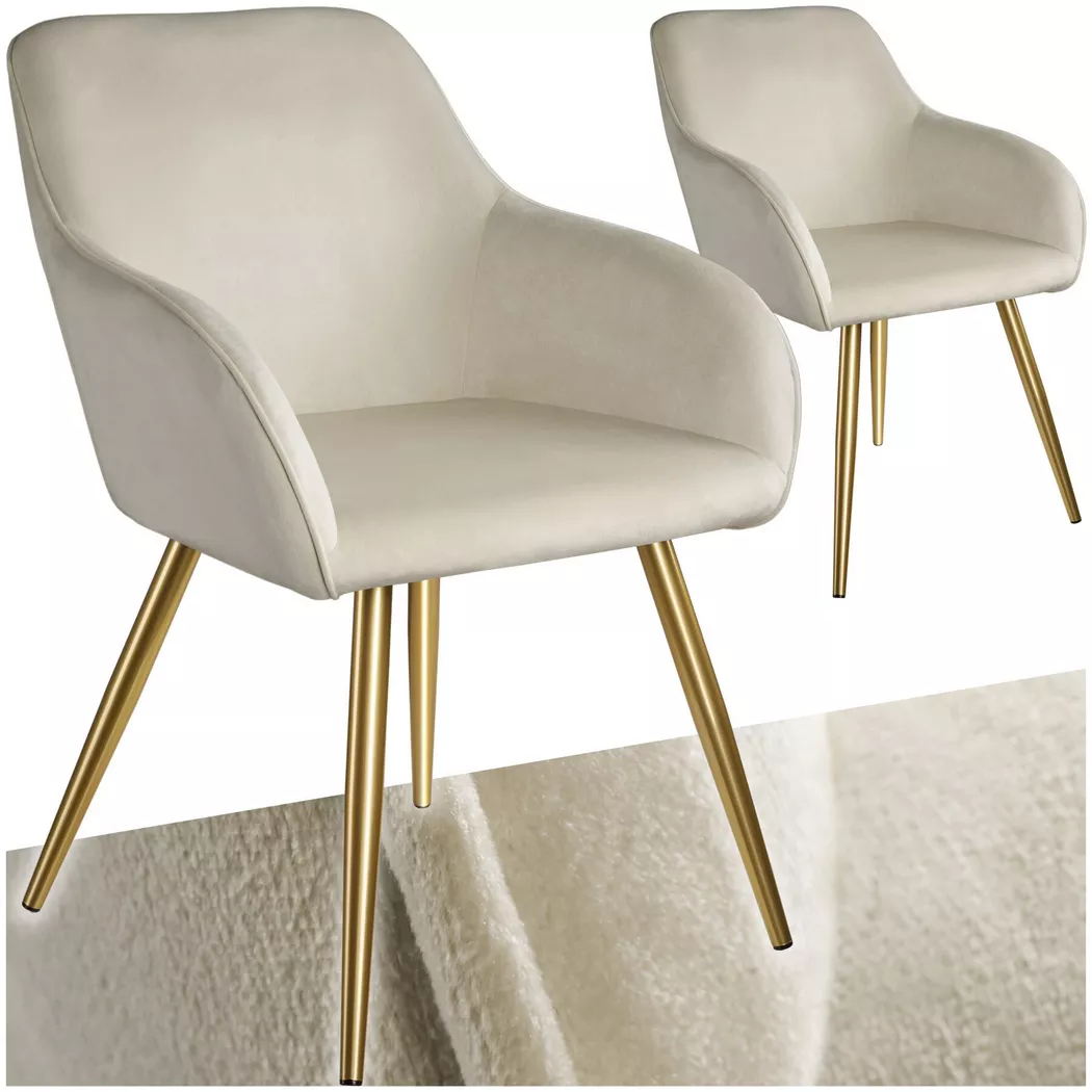 Tectake - Chaise MARILYN rembourrée aspect velours, 2 Stück, Creme