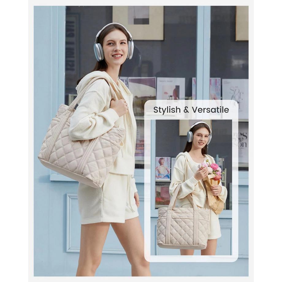 Only-bags.store Gesteppte Shopper Tasche mit 11 Taschen und abnehmbarem Portemonnaie  