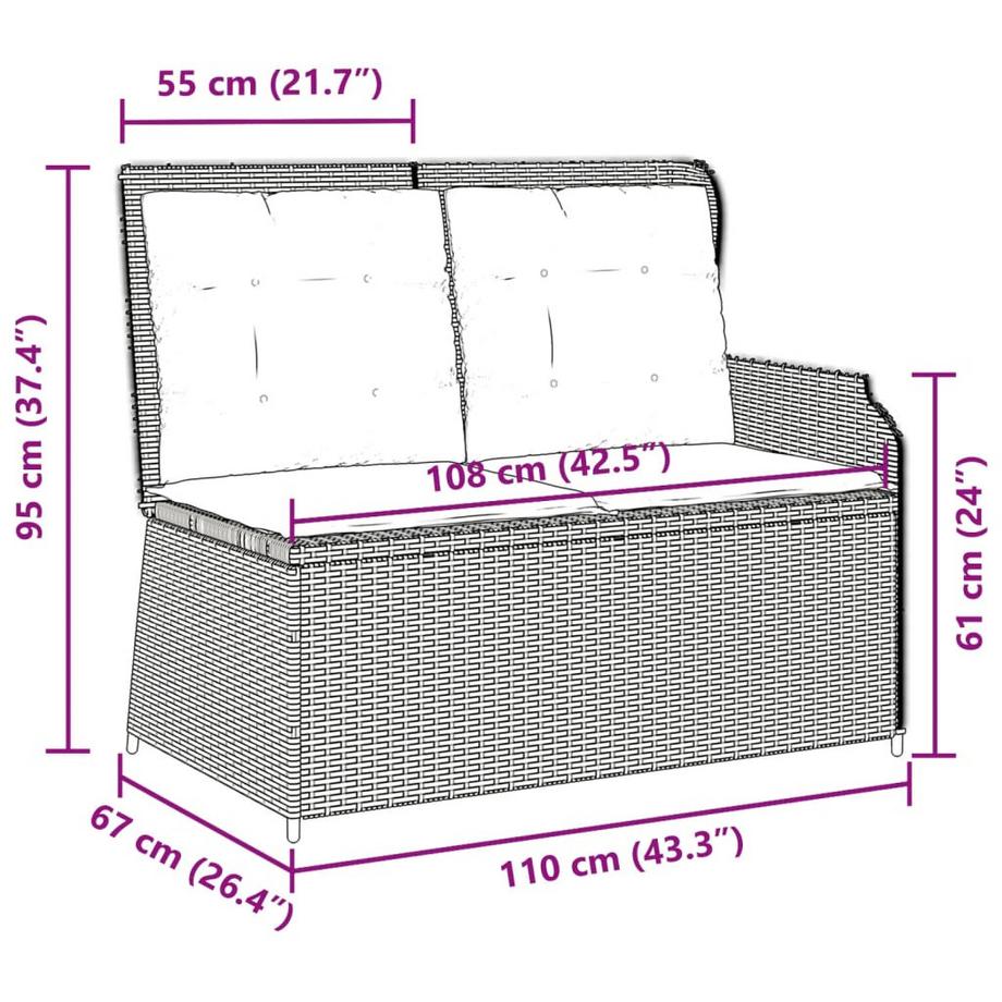 VidaXL Banc de jardin inclinable rotin synthétique  