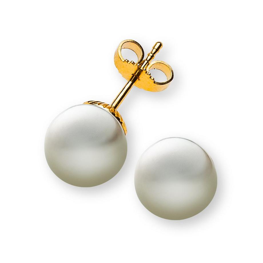 MUAU Schmuck  Clous d'oreilles en or jaune 750 perle d'eau douce 8,5-9mm 