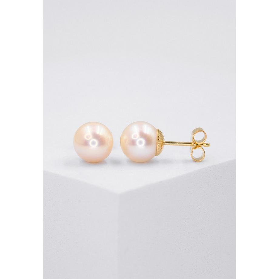 MUAU Schmuck  Clous d'oreilles en or jaune 750 perle d'eau douce 8,5-9mm 