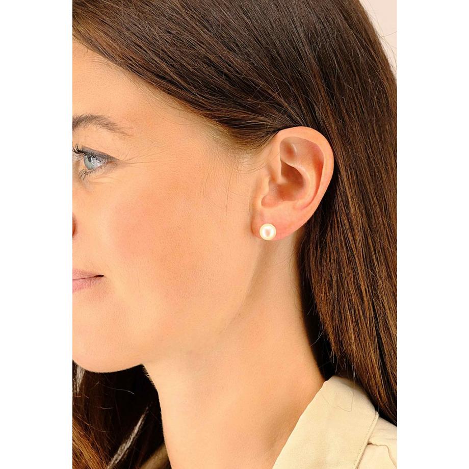 MUAU Schmuck  Clous d'oreilles en or jaune 750 perle d'eau douce 8,5-9mm 