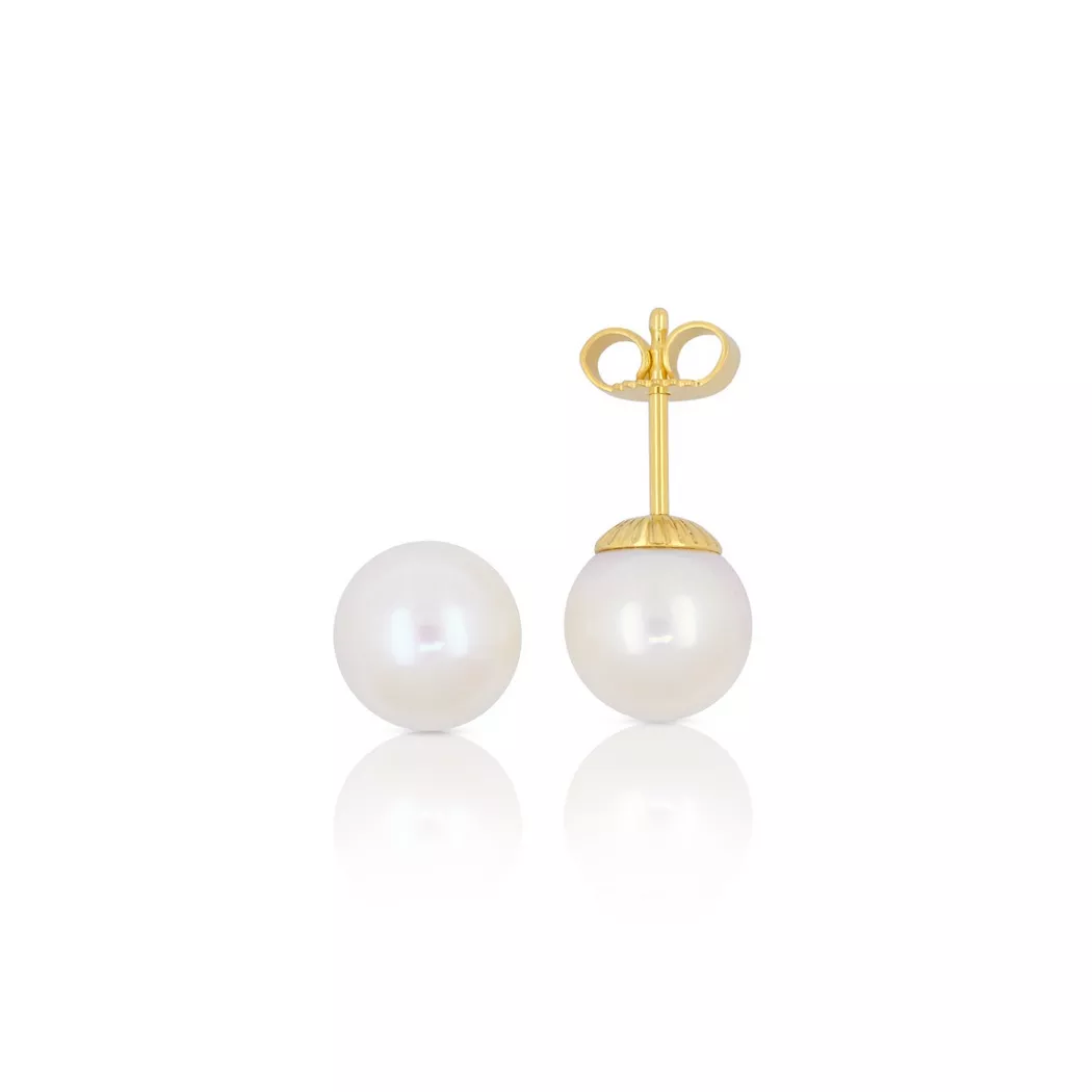 MUAU Schmuck - Perlohrringe Gelbgold 750 Süsswasserperle 8.5-9mm, One Size